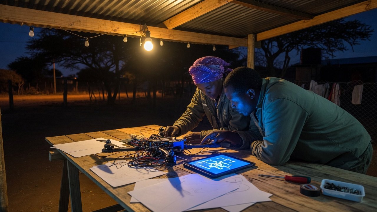 Two adults at a night workshop